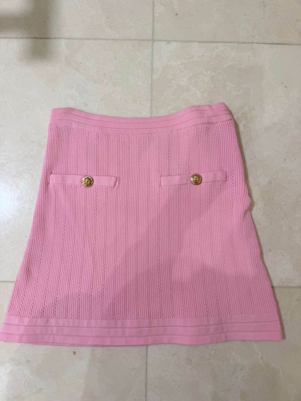 Zara Pink Knit Mini Skirt with Gold Button Detail